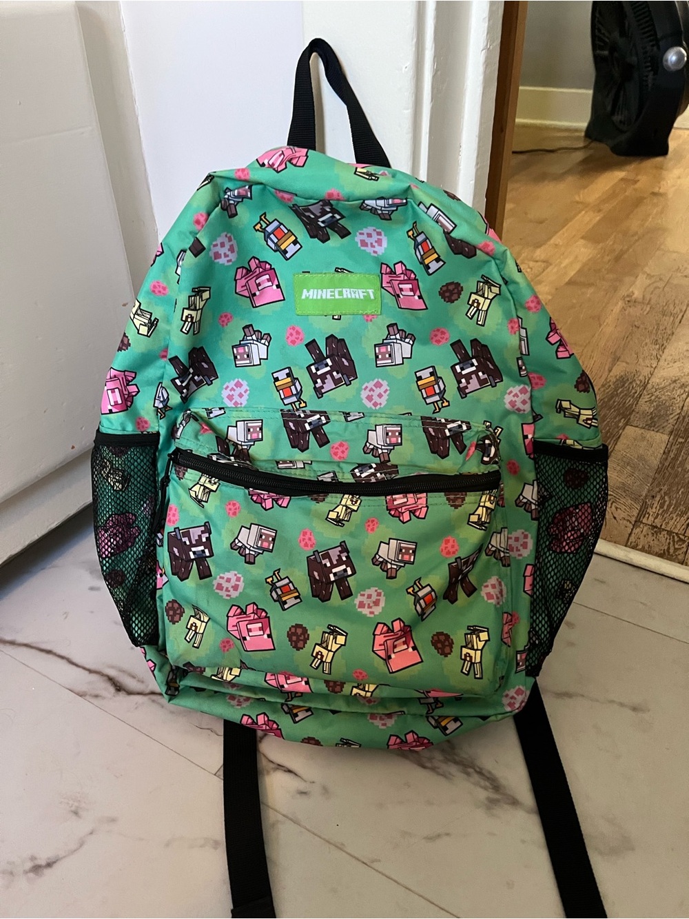 Minecraft Green Kids Backpack with Pink and Black Characters